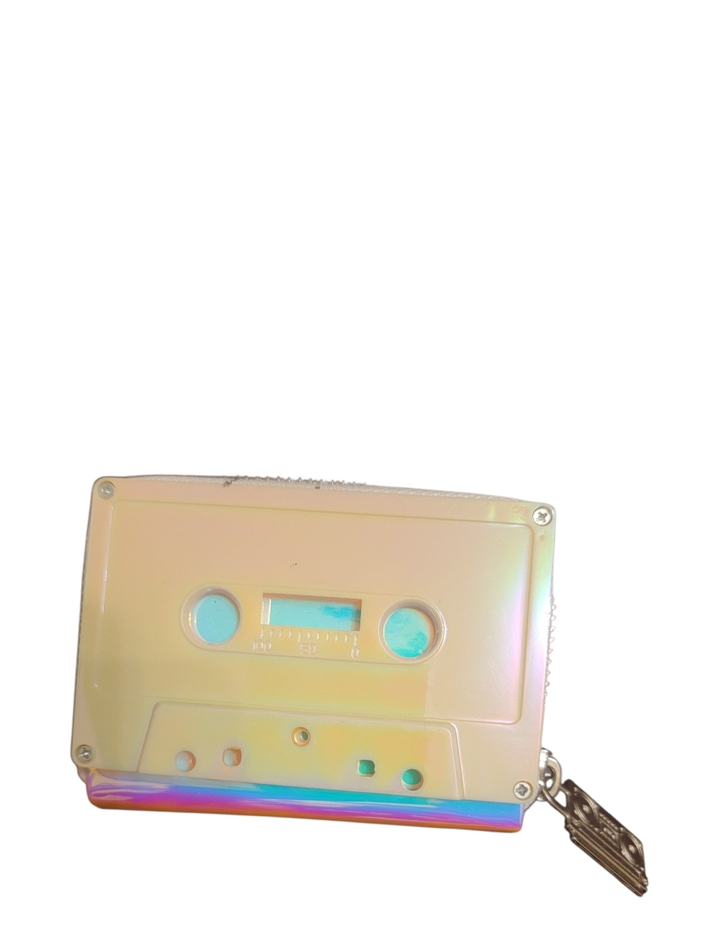 Portable Iridescent Cassette MP3 Player Coin Purse - Holographic Pink